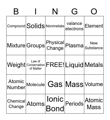 Matter Bingo Card