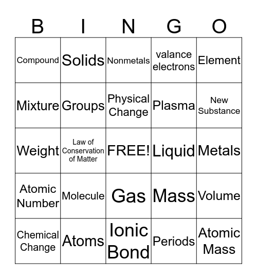 Matter Bingo Card