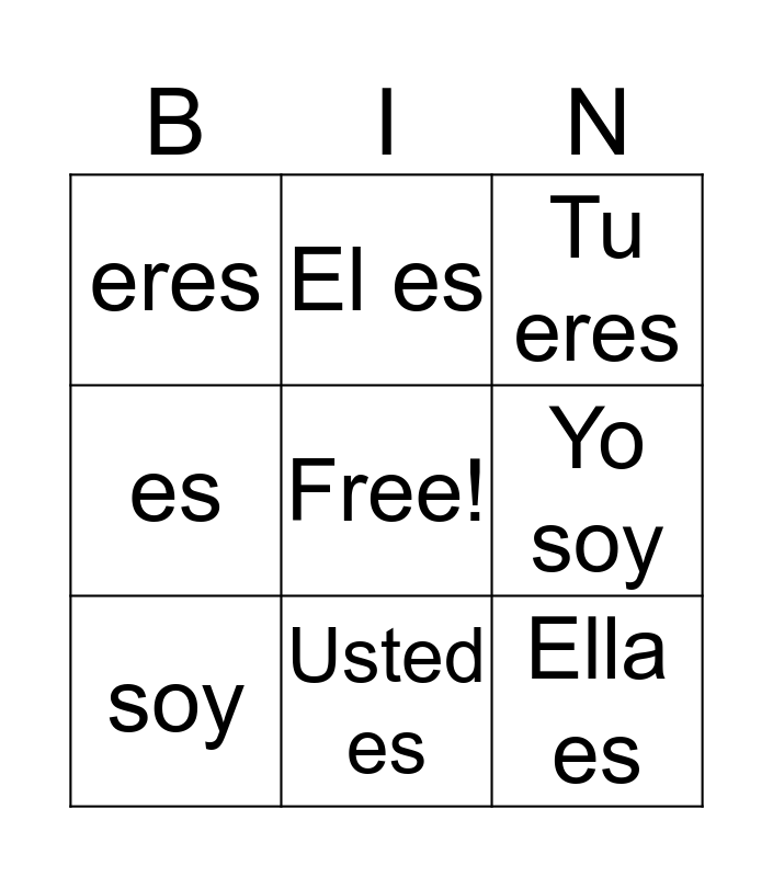 verbo-ser-bingo-card