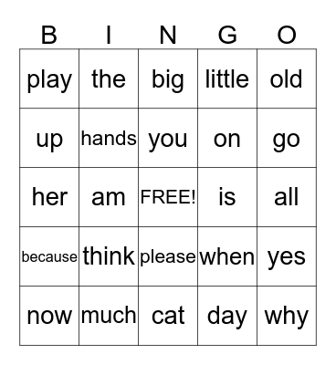 Sigth Word Bingo Card