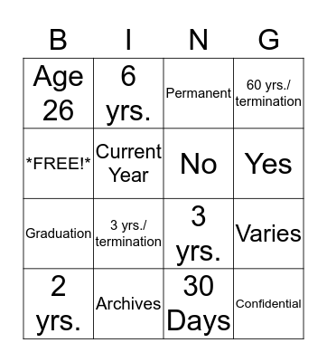 Untitled Bingo Card