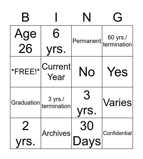 Untitled Bingo Card