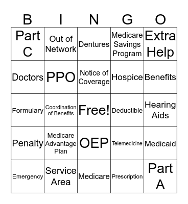 Medicare Health Benefits/Senior Market Advisors Bingo Card