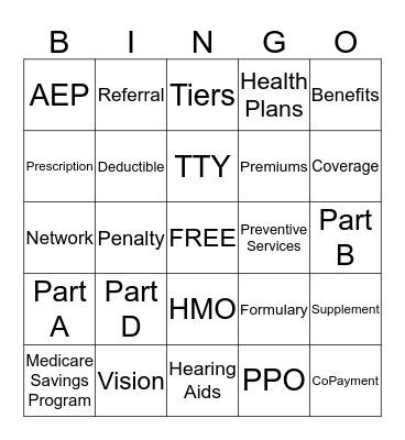 Medicare Health Benefits/Senior Market Advisors Bingo Card