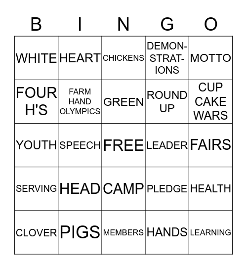 4-H BINGO Card