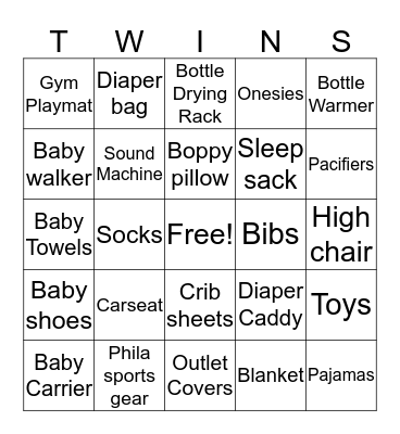 Baby Shower Bingo Card