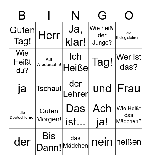German Bingo  Bingo Card