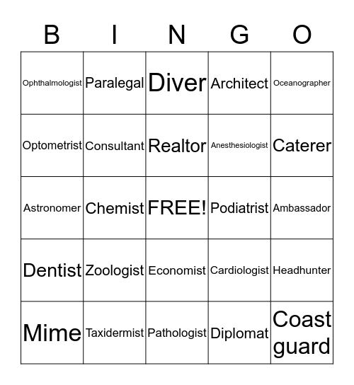 Careers Bingo Card