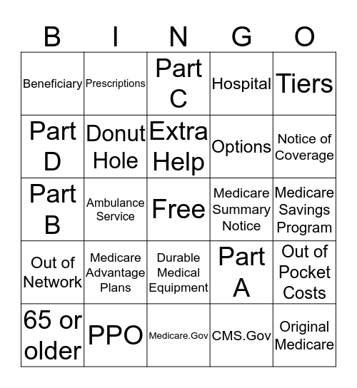 Medicare Health Benefits/Senior Market Advisors Bingo Card