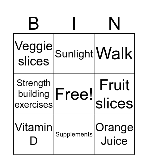 Healthy eating! Bingo Card