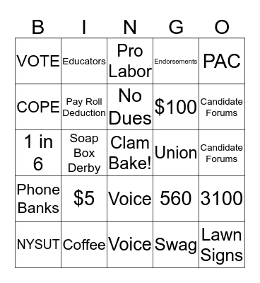 STA VOTE COPE CLAMBAKE Bingo Card