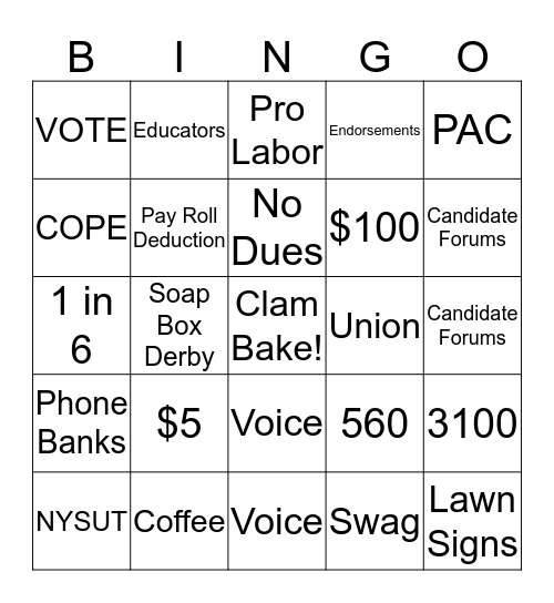 STA VOTE COPE CLAMBAKE Bingo Card