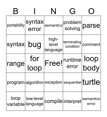Programming Bingo 1 Bingo Card