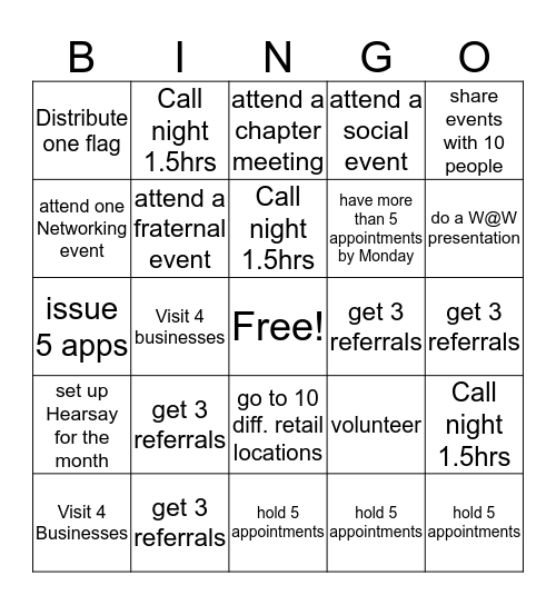 Prospecting Bingo Card