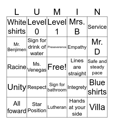 Renaissance School Bingo Card