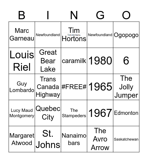 Canadian Trivia Bingo Card