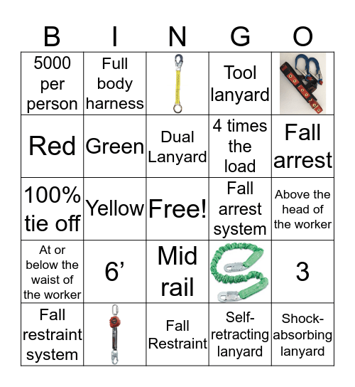 Work at Height Bingo Card