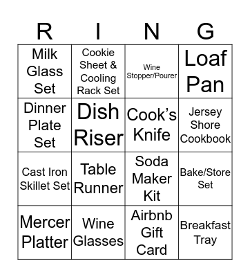 Krissy's Bridal Shower Bingo Card