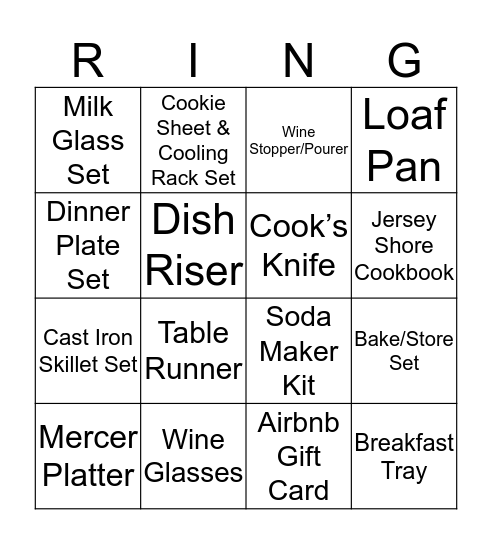 Krissy's Bridal Shower Bingo Card