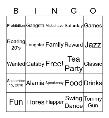 Roaring 20's Bingo Card