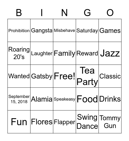 Roaring 20's Bingo Card