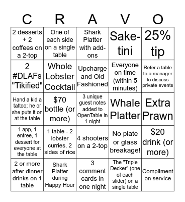 Crave Bingo!!! Bingo Card