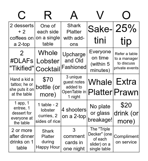 Crave Bingo!!! Bingo Card