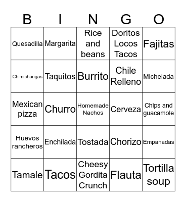 Mexican Food Bingo Card