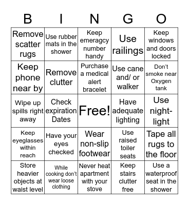 Home Safety  Bingo Card