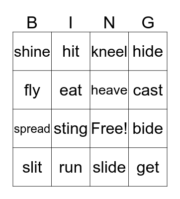 Irregular Verbs Bingo Card