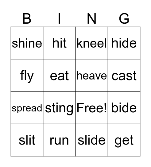 Irregular Verbs Bingo Card