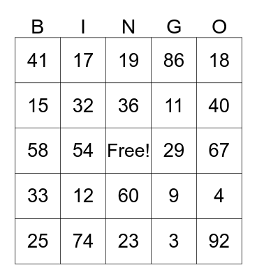 Number Words Bingo Card