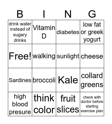 Eating healthy! Bingo Card