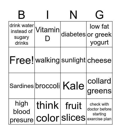 Eating healthy! Bingo Card