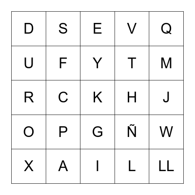 Spanish Alphabet Bingo Card