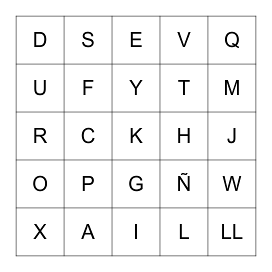 Spanish Alphabet Bingo Card