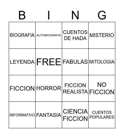 FICCION/NO FICCION Bingo Card