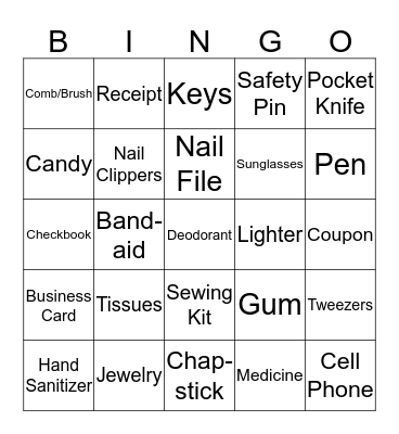 What's in Your Purse? Bingo Card