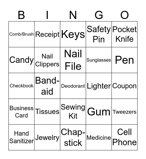 Whats In Your Purse Bingo Card 8426