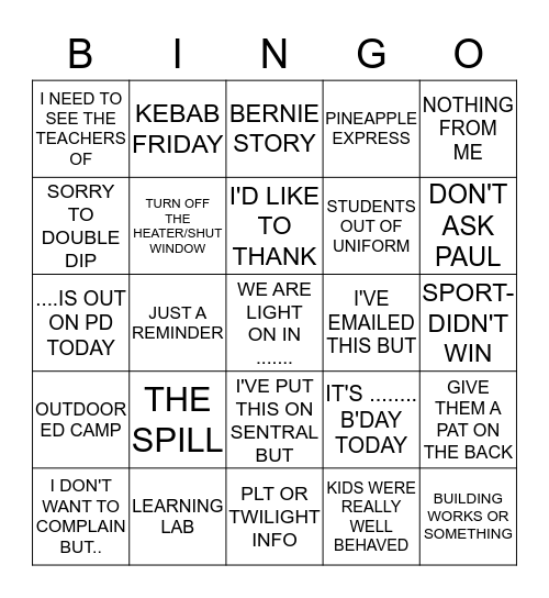 Briefing Bingo 2 Bingo Card