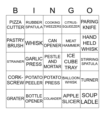 KITCHEN UTENSILS Bingo Card