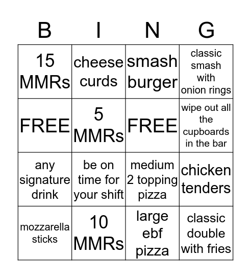 bar bingo  Bingo Card