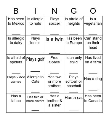 Icebreaker Bingo Card