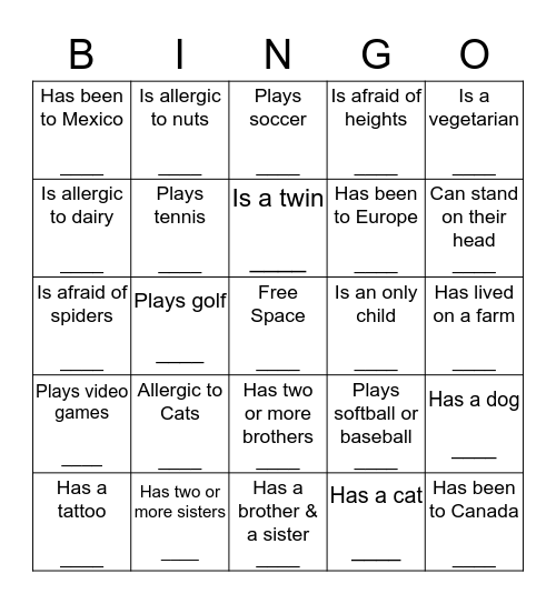 Icebreaker Bingo Card