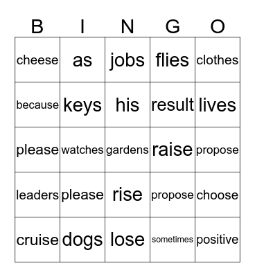 Z-sounds Bingo Card