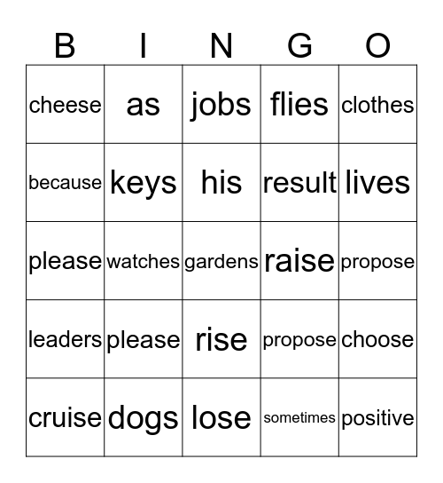 Z-sounds Bingo Card