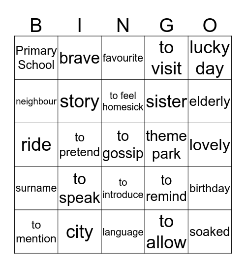 Theme 1 Bingo Card