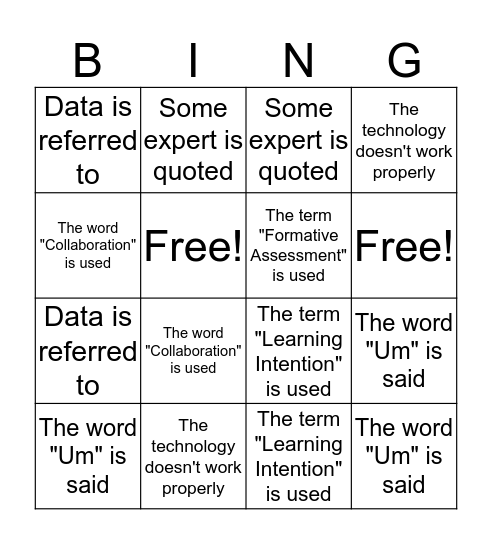 Professional Learning BINGO Card