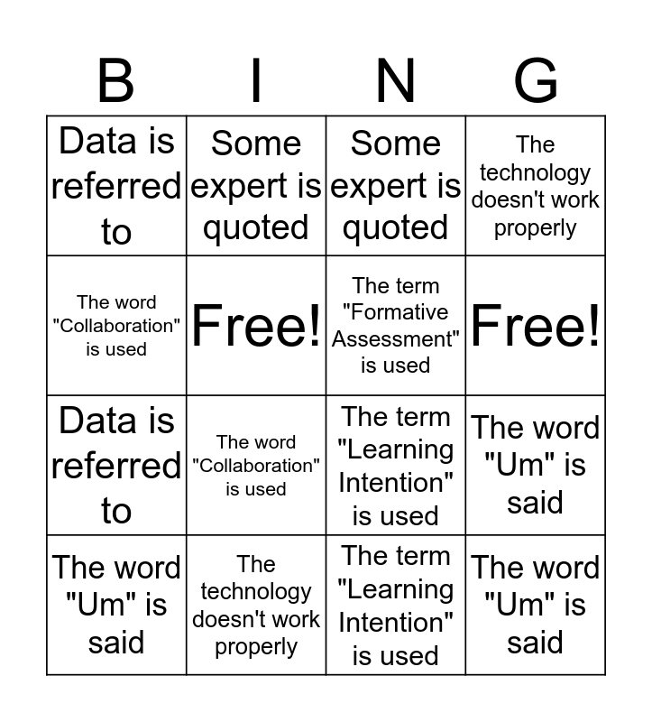 Professional Learning BINGO Card