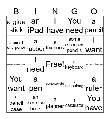 En mi mochila tengo... Bingo Card